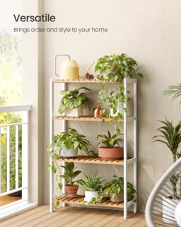 SONGMICS Bamboo Storage Shelf, 4-Tier Plant Shoe Rack, Multipurpose, in the Entryway, Bathroom, Living Room, Balcony