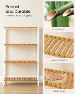 SONGMICS Bamboo Storage Shelf, 4-Tier Plant Shoe Rack, Multipurpose, in the Entryway, Bathroom, Living Room, Balcony