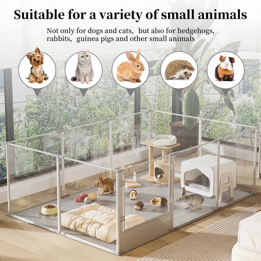 180cm Clear Acrylic Dog Playpen with Whelping Pad Indoor Pet Exercise Pen Puppy Enclosure for Cats and Dogs