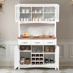 GOFLAME Buffet Sideboard Dining Room Cupboard Kitchen Island Cabinet w/Wine Compartments