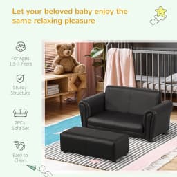 HOMCOM 2 Seater Toddler Chair Kids Twin Sofa Childrens Double Seat Chair Armchair with Footstool