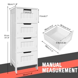 BRIEFNESS White PVC 4 - Tier Free Standing Bathroom Cabinet with 4 Drawers for Floor Standing Storage and Waterproof Function