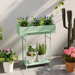 2 Tier Plant Stand, Metal Plant Rack with Drain Holes, Green
