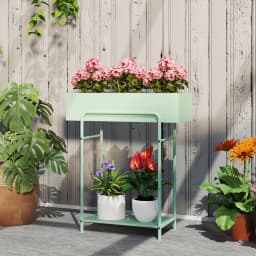2 Tier Plant Stand, Metal Plant Rack with Drain Holes, Green