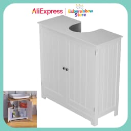 Under Sink Bathroom Cabinet, Wall Mountable & Freestanding Wooden Storage Cupboard with 2 Doors & Adjustable Shelves