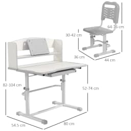 ZONEKIZ Kids Desk and Chair Set Height Adjustable for Ages 6-12 Years Grey