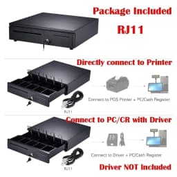 Black Cash box till drawer Black cash register Adjustable removable cash tray cabinet Can be opened via PC or printer