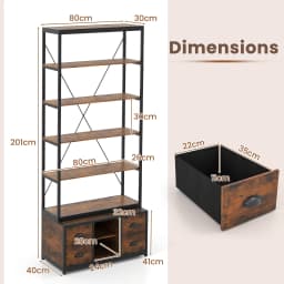 GOFLAME 8-tier Bookshelf Freestanding Bookcase with Storage & Drawers-Brown