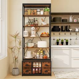 GOFLAME 8-tier Bookshelf Freestanding Bookcase with Storage & Drawers-Brown