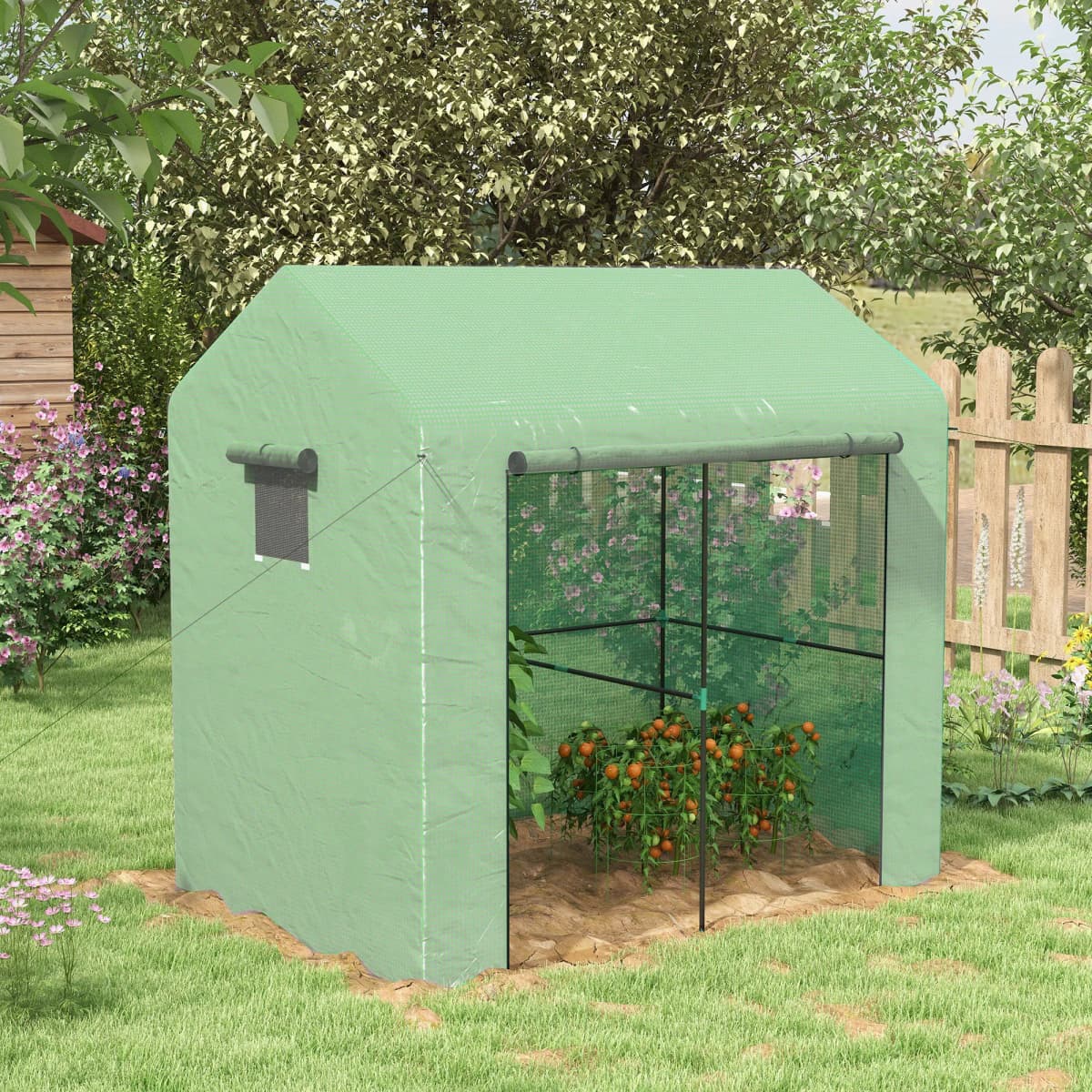Walk-In Greenhouse with Mesh Windows and Roll-Up Door, 200 X 140 X 200cm
