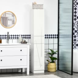 kleankin High Gloss Tall Bathroom Cabinet with Adjustable Shelves White
