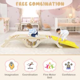 DORTALA 3-In-1 Wooden Climber Toddler Climber Arch w/Soft Mat & Reversible Ramp for Climbing & Sliding Multicolor/Natural