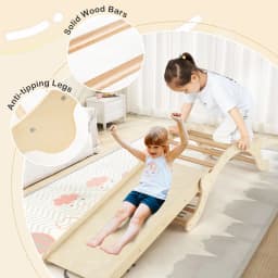 DORTALA 3-In-1 Wooden Climber Toddler Climber Arch w/Soft Mat & Reversible Ramp for Climbing & Sliding Multicolor/Natural
