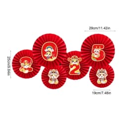 6PCS Chinese New Years Paper Fans Lunar New Year Decorations 2025 Chinese New Year Wall Decor Paper fan flower decoration