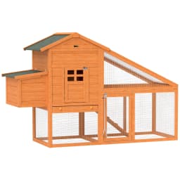 PawHut Wooden Chicken Coop Poultry Coop with Nesting Box, Slide-out Tray, Ramp, Perches, Asphalt Roof, 179 x 67 x 115cm