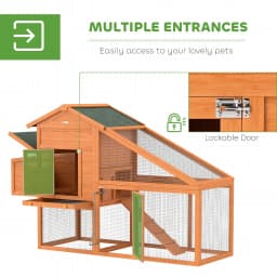 PawHut Wooden Chicken Coop Poultry Coop with Nesting Box, Slide-out Tray, Ramp, Perches, Asphalt Roof, 179 x 67 x 115cm