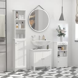 HOMCOM 165cm Freestanding Slimline Bathroom Storage Cabinet w/ 6 Shelves White