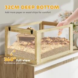 PawHut Wooden Hamster Cage, 3 Tier Gerbil Cage with Detachable 32cm Deep Bottom, Hut, Seesaw,Ramps Natural Wood Finish