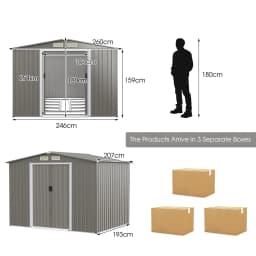 GOFLAME 8x6FT Outdoor Storage Shed Galvanized Steel Shed w/Lockable Sliding Door