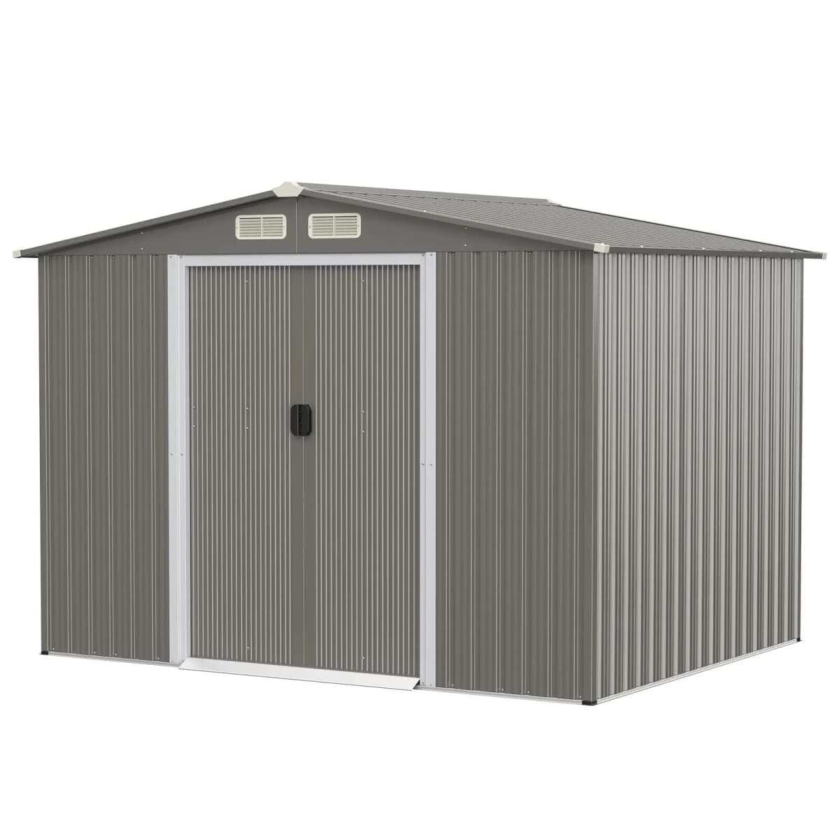 GOFLAME 8x6FT Outdoor Storage Shed Galvanized Steel Shed w/Lockable Sliding Door
