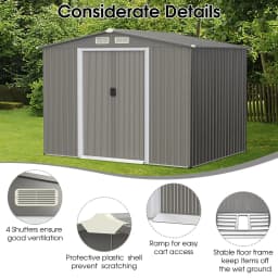 GOFLAME 8x6FT Outdoor Storage Shed Galvanized Steel Shed w/Lockable Sliding Door