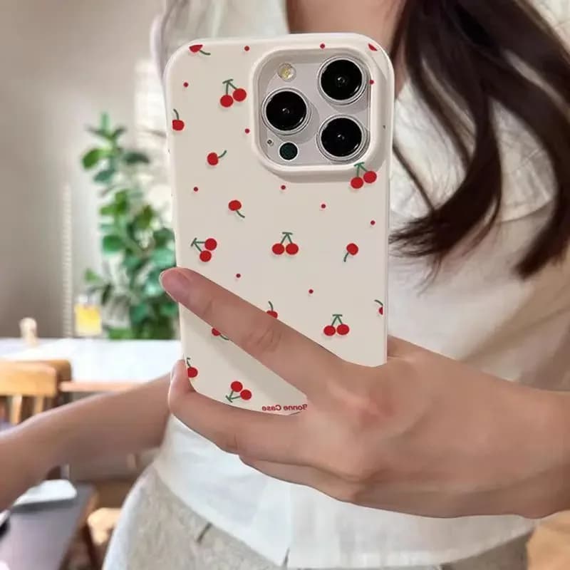 For iPhone 16 15 14 13 12 11 Pro Max CaseCute Cartoon Cherry Lichee Pattern Silicone Cover For iPhone XS Max XR 16 15 Plus Funda