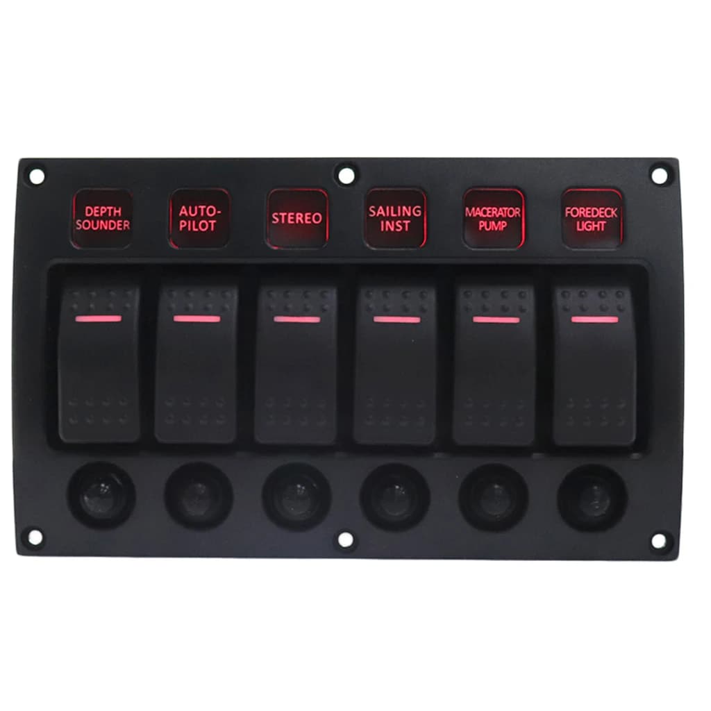 6 Gang LED Rocker Switch Panel with Circuit Breakers for RV Car Marine Boat