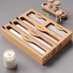 5-in-1 Kitchen Storage Shelf Plastic Wrap Dispenser With Cutter Bamboo Ziplock Bag Organizer Multifunctional Wrap Dispensers