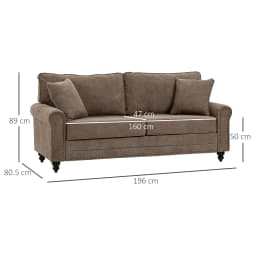 HOMCOM Fabric Sofa 3 Seater Sofa for Living Room w/ Throw Pillow