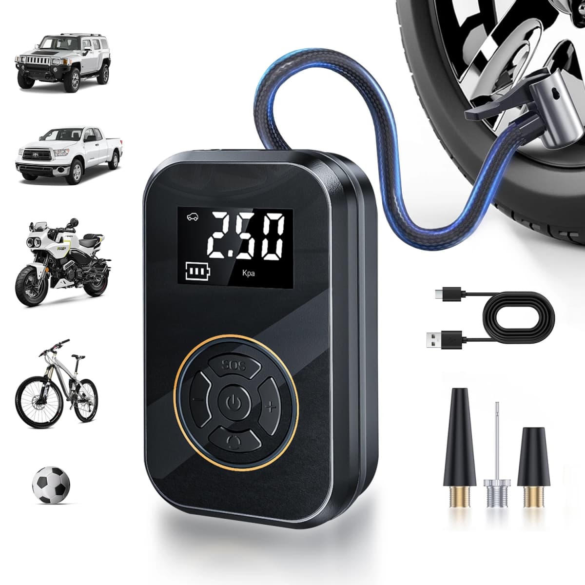 4800mah Battery ,Portable Tire Inflator Car Tire Inflator Tire Inflator with Digital Display Electric Inflator Mini Bicycle Pump