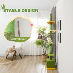 PawHut Floor to Ceiling Cat Tree, 230-275cm Height Adjustable, 6-Level with Scratching Posts Ball, Green