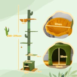 PawHut Floor to Ceiling Cat Tree, 230-275cm Height Adjustable, 6-Level with Scratching Posts Ball, Green
