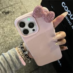 Luxury Rhinestone Bow Litchi Pattern Leather Phone Case For iPhone 11 12 13 14 15 Pro Max X XS XR 7 8 Plus Shockproof Soft Case