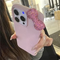 Luxury Rhinestone Bow Litchi Pattern Leather Phone Case For iPhone 11 12 13 14 15 Pro Max X XS XR 7 8 Plus Shockproof Soft Case