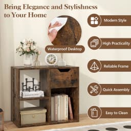 GOFLAME 3-Cube Bookcase 2-tier Wooden Storage Shelf w/ Drawer-Coffee