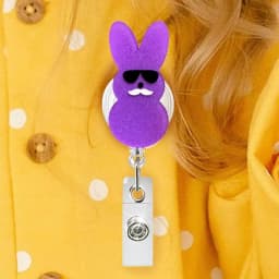 Rabbit Badge Holder Acrylic Glitte Retractable Easter Clip Badge Reel Card Holder For Doctors Nurses Students Teachers