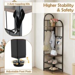 GOFLAME 4-Tier Coat Rack 180cm Tall Entryway Shoes Shelf Organizer-Brown