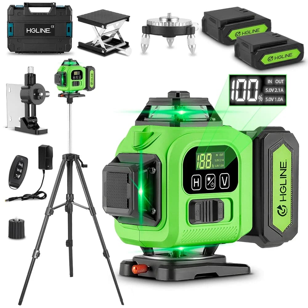 HGLINE 16 Lines Laser Level APP Remote Control Horizontal Vertical Levels Machine Power Display Laser Leveling With 100cm Tripod