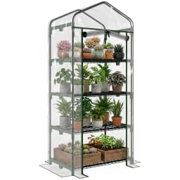 Portable 4-Tier Mini Greenhouse Plant Grow House Shed W/ Clear Cover Outdoor