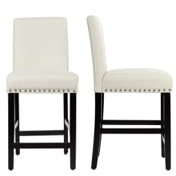 GOFLAME Set of 2 Bar Stools Counter Height Chair Upholstered W/ Low Backrest Wide Seat
