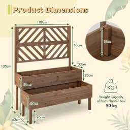 GOFLAME Wood 2-Tier Raised Garden Bed with Trellis Elevated Planter Box Container w/ Leg