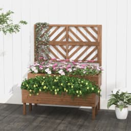 GOFLAME Wood 2-Tier Raised Garden Bed with Trellis Elevated Planter Box Container w/ Leg