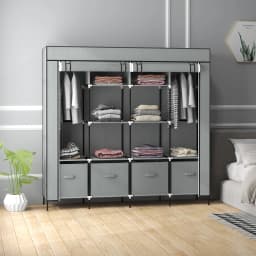 HOMCOM Fabric Wardrobe w/ 12 Shelves 2 Hanging Rails Foldable Closets