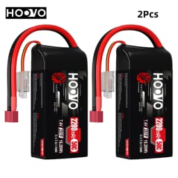 2Pcs HOOVO 2S 7.4 V 2200 mAh 50C RC Lipo Battery T Plug Soft Case Short Pack RC Battery for 1:16 RC Car RC Helicopter Airplane