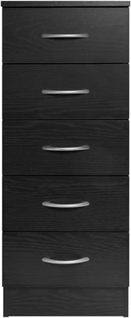Home Treats Chest of Drawers - 5 Drawers Black Bedroom Wooden Furniture. Anti-Bowing Storage Organiser for Any Room