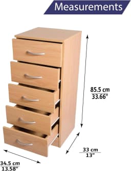 Home Treats Chest of Drawers - 5 Drawers Black Bedroom Wooden Furniture. Anti-Bowing Storage Organiser for Any Room