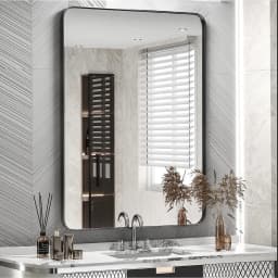 Modern simple rectangular black aluminum frame wall mounted mirror home bathroom decorative mirror