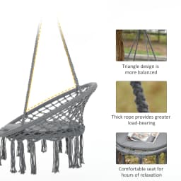 Outsunny Macrame Hanging Chair Swing Hammock for Indoor & Outdoor Use Grey