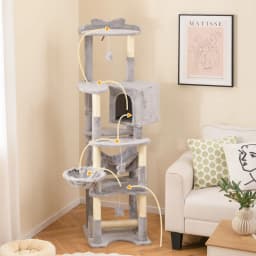 DORTALA Multi-level Cat Tree 176cm Tall Cat Tower w/Top Perch & Cozy Condo-Grey