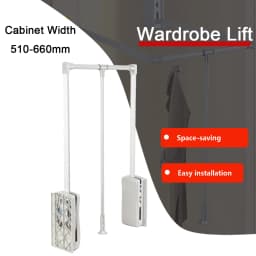 Lift/Pull Down Adjustable Width Wardrobe Clothes Hanging Rail Soft Return Cloakroom Wardrobe Telescopic LiftClothes Rail